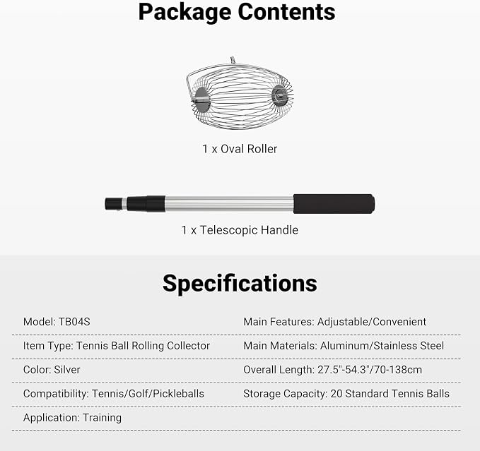 NEEWER Tennis Ball Pickleball Collector Roller, No Bending Over Quick Rolling Picker for Up to 40 Tennis Balls