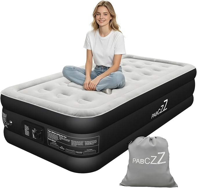 air Mattress, 18-inch Thickened Twin air Mattress, Suitable for Home use, Camping and Travel, Features Quick Inflation and deflation to Save You time (Black, Twin)