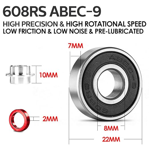 Limit LMT608RS ABEC 9 Precision Bearing Set | Fits Most Wheels, For Kick Scooters, For Pro Scooters, For Inline Skates, For Skateboards