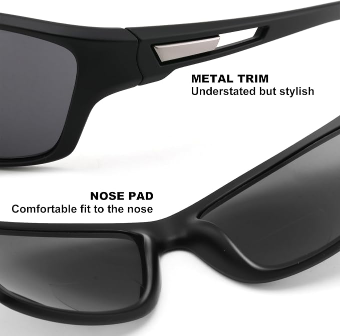 Missfive Premium Bifocal Reading Sunglasses Men Lightweight Wrap Around Design Sun Readers, UV Protection, Sports/Outdoor/Driving,2.0x
