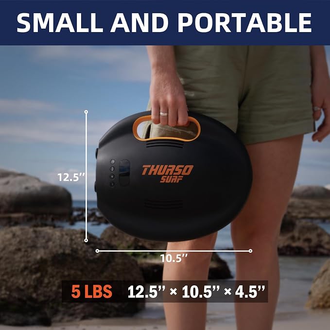THURSO SURF 20PSI Rechargeable SUP Air Pump Digital Electric Paddle Board Pump 144W 4000mah Dual Stage Auto-Off Portable Inflation Deflation 12V DC Car Connector Battery Air Pump for Kayaks Boats