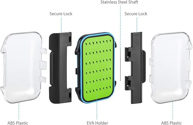 Gonex Fly Boxes for Fly Fishing Jig Boxes Two-Sided Waterproof Lightweight Fly Fishing Box Easy Grip Transparent Lid Fly Fishing Lures Box, 4.1"x 3.0"x 1.2", Green