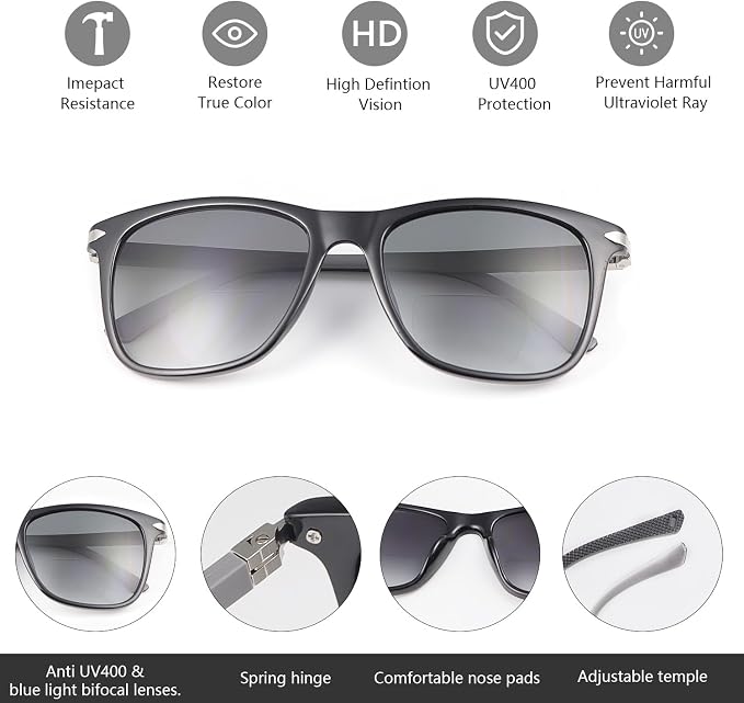 YIMI Polarized Bifocal Reading Glasses UV Protection Outdoor Sun Readers Computer Anti Blue Light Glare Glasses for Men Women