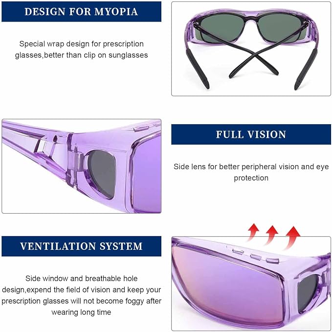 LVIOE Over Glasses Sunglasses Wrap Around Polarized Sunglasses for Men Women Fit Over Prescription Glasses with UV Protection