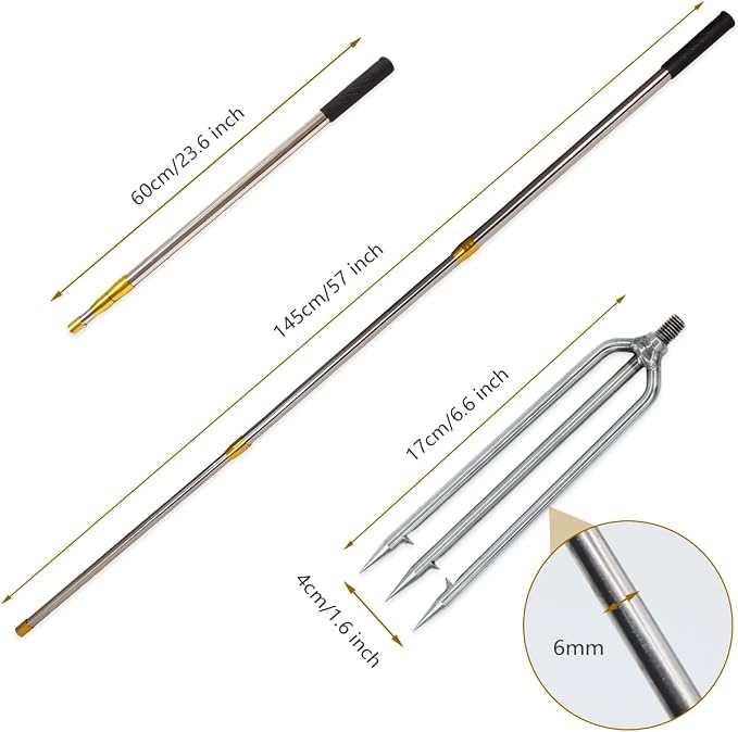 Dutiplus Telescopic Fish Gaff with 1~5 Teeth Assorted harpoons Barbed, Sea and Ice Fishing Spear Gig for Hunting Fish Frog Mole