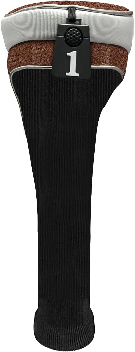 Andux 4pcs/Set Nylon Golf Wood Club Head Covers with Long Neck | for 460cc Driver Fairway Wood Club Silver Piping Pull-On Closure