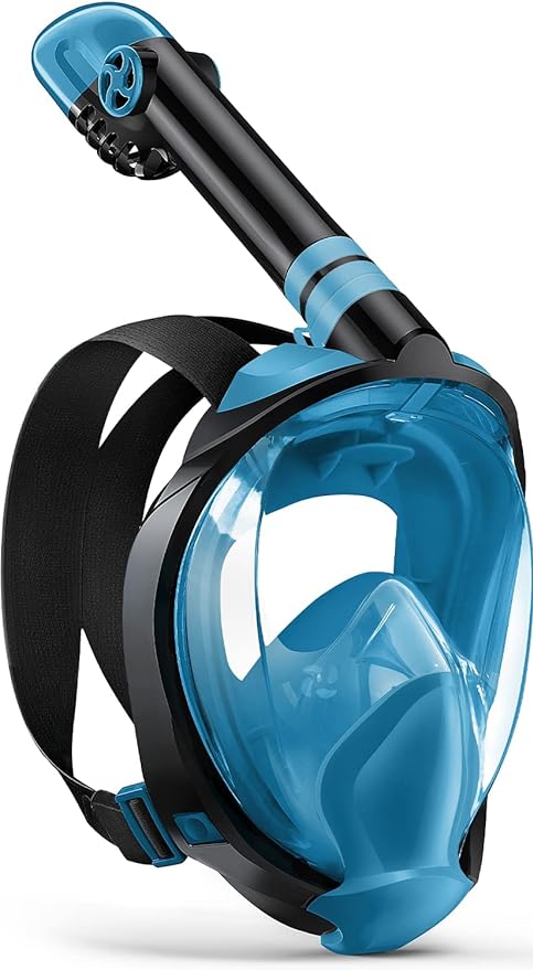 Full Face Snorkel Mask for Adults, 180° Panoramic Anti-Fog Snorkeling Gear with Dry Top System & Camera Mount, Foldable Anti-Leak Design for Travel, Swimming & Ocean Snorkeling