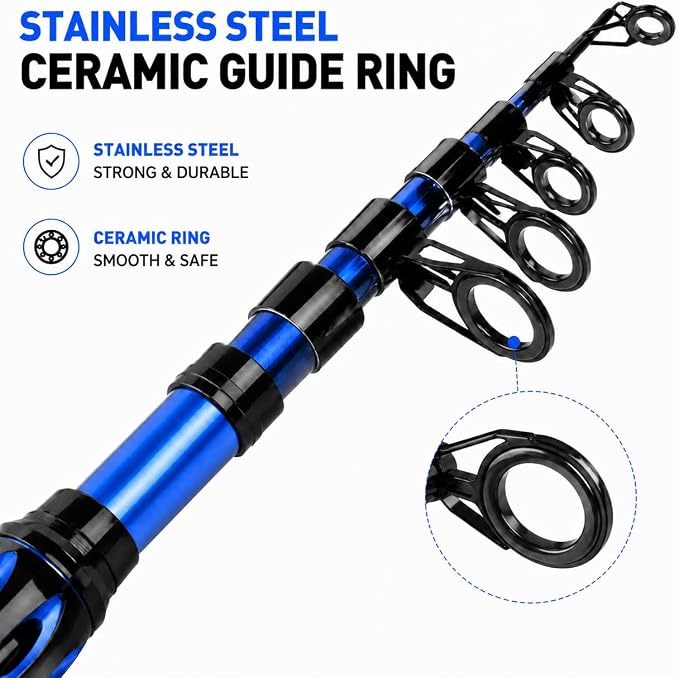 TORVEX Telescopic Fishing Rod,Travel Spinning Rod with Ceramic Guides, Stainless Steel Reel Seat, EVA Handle, Portable Collapsible for Bass Trout Catfish, Freshwater Saltwater, 6-9FT