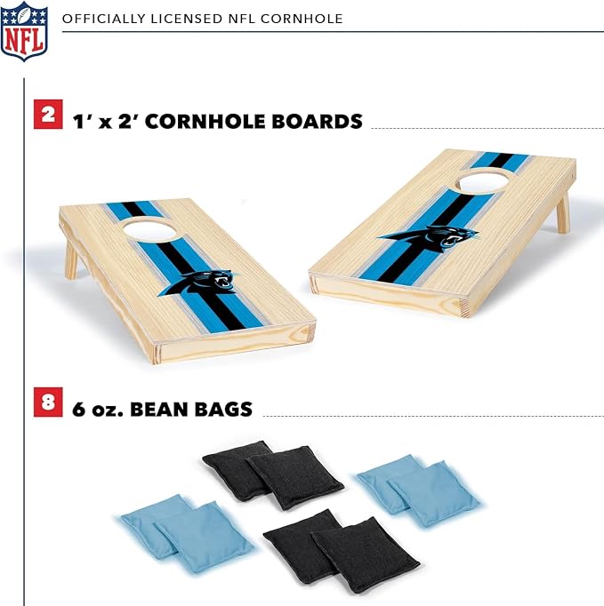 NFL Football Portable Size 1' x 2' Solid Wood Cornhole Set with Direct Print HD Team Graphics – Travel Size