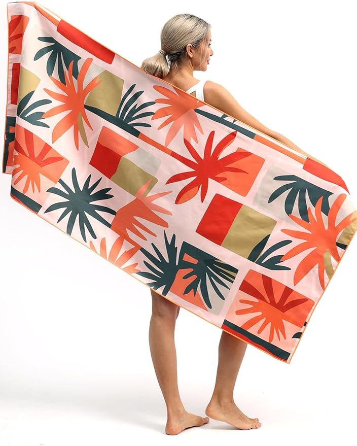 Eunzel 2 Pack Microfiber Beach Towel, Quick Dry Travel Towel Large Sand Free Towel for Beach, Camping, Swim Pool, Gym, Sports& Yoga 71"x32", Retro Tropics/Tropical Sunset