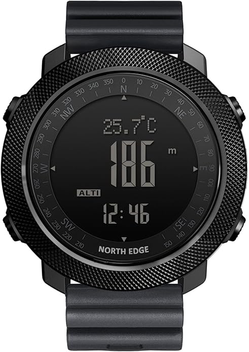 NORTH EDGE Apache Men’s Digital Tactical Watch, Outdoor Sports Watch with Compass, Altimeter, Barometer, Pedometer, Weather Trend, EL Backlight, 50M Water Resistant Hiking Watch