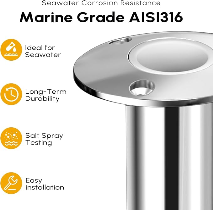 Fishing Rod Holder 2 Pack, 316 Stainless Steel 15/30/90 Degree Rod Holders for Fishing Boat, Flush Mount with Cap, Heavy Duty