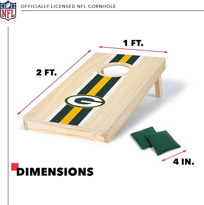 NFL Football Portable Size 1' x 2' Solid Wood Cornhole Set with Direct Print HD Team Graphics – Travel Size