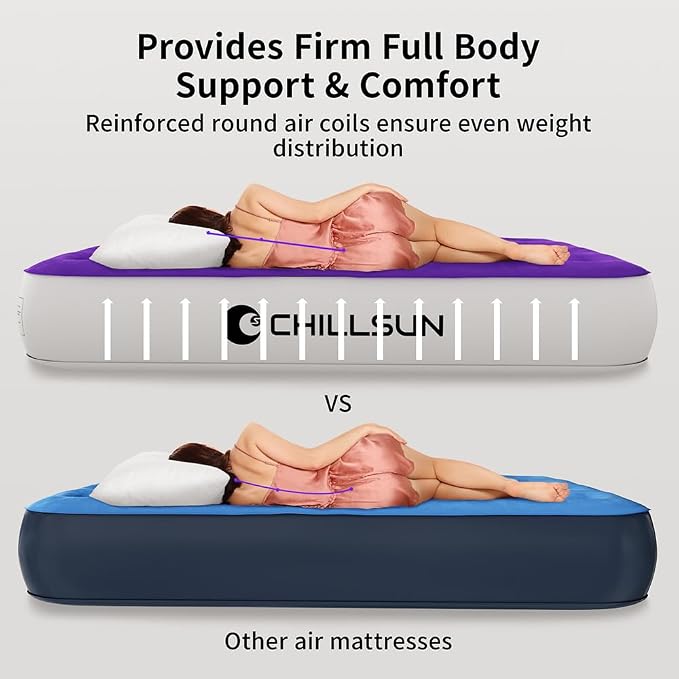 CHILLSUN Queen Air Mattress with Built in Pump,Elevated Durable Inflatable Mattresses with Storage Bag,13" Fast&Easy Inflating Blow Up Airbed,Camping Accessories for Travel&Guests&Home