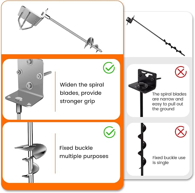 Ground Anchors Shed Anchors 14" Set of 6 Trampoline Stakes Screw in Heavy Duty Mobile Home - Storage Shed Anchor Kit - Playset Swing Anchors - Stakes for Fence,Carport,Garden (Silver, 6 x 14in)