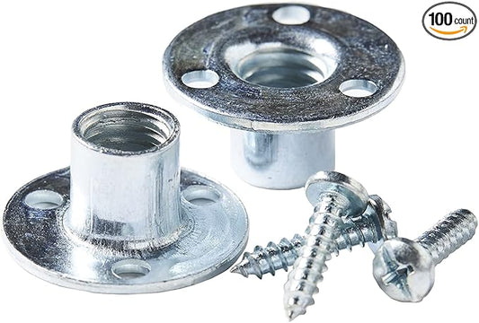 Escape Climbing 100 Pack Screw-in T-Nuts | Durable Steel Hardware for Rock Climbing Holds | Easy Installation with Screws Included