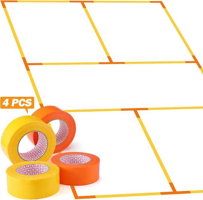 4 Pcs Pickleball Court Tape, 2in x 656 ft Tape for Outdoor Indoor Court Temporary Lines Marking Kit for Basketball Games Activities, Orange and Yellow