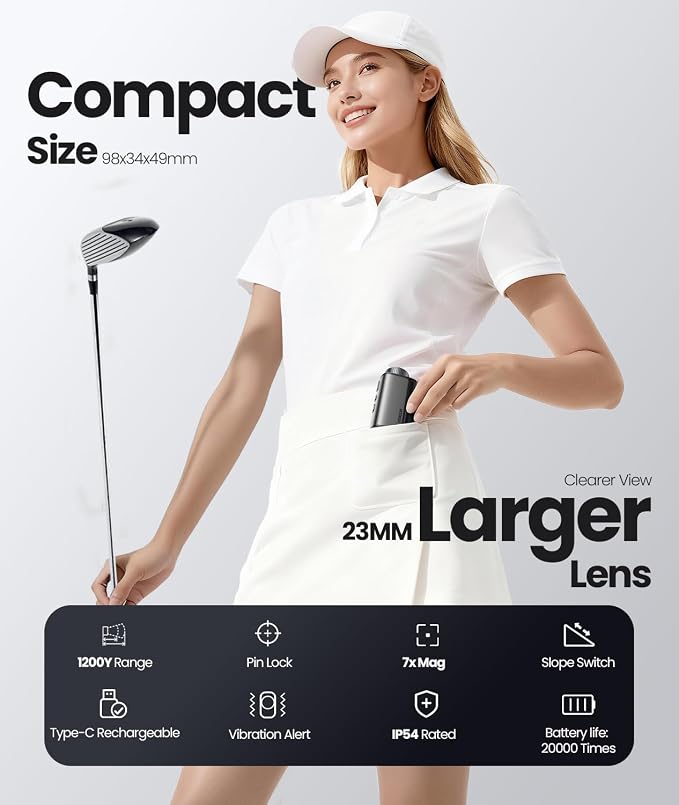 EENOUR Golf Range Finder with Slope, 1200 Yards Golf Rangefinder, Laser Rangefinders with Pin Lock Vibration, 7X Magnification, Rechargeable Compact Portable Range Finder Golfing for Men Women