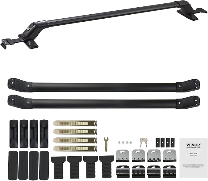 VEVOR Roof Rack Cross Bars, Aluminum Roof Rack Crossbars, Fit Roof Without Side Rail, 155 lbs Load Capacity, Adjustable Bare Roof Crossbars with Locks, for SUVs, Sedans, and Vans