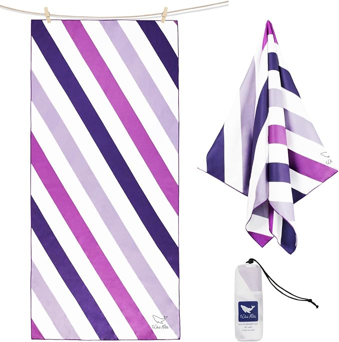 Whale Flotilla Large Quick Dry Beach Towel (30"x60"), Microfiber Sand-Free Beach Towels, Super Absorbent Compact Pool Travel Accessories, Purple
