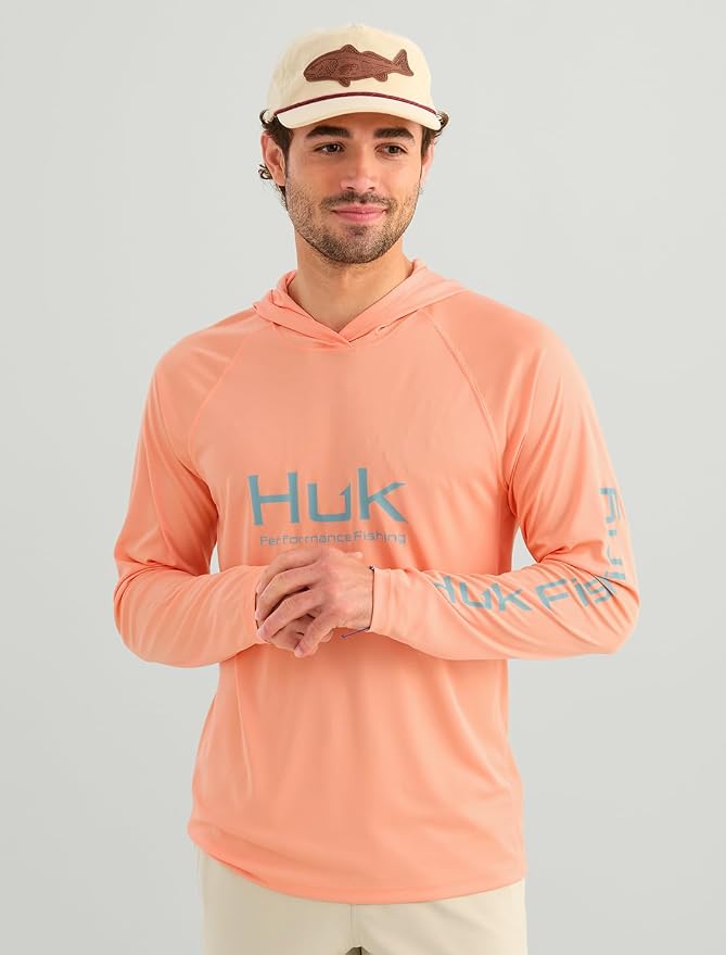HUK Mens Pursuit Vented Long Sleeve Hoodie, Fishing Shirt with Hood