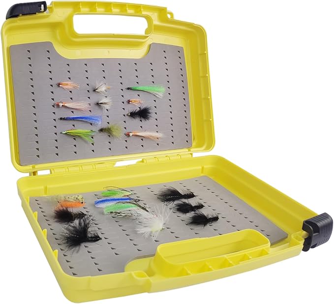 Aventik Streamer Fly Boxes Click Lock Large Streamer Flies Foam Storage Fishing Box Tackle Box Boating Fishing Boxes 14X11X3.35inch/10.43X8.27X3.15inch (SF2 Olivine B+B Foams-14X11X3.35inch)