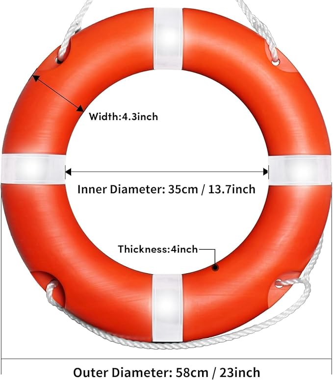 Life Ring for Boating Safety - 23" and 28" Boat Safety Throw Rings with Reflective Strip and Grab Lines
