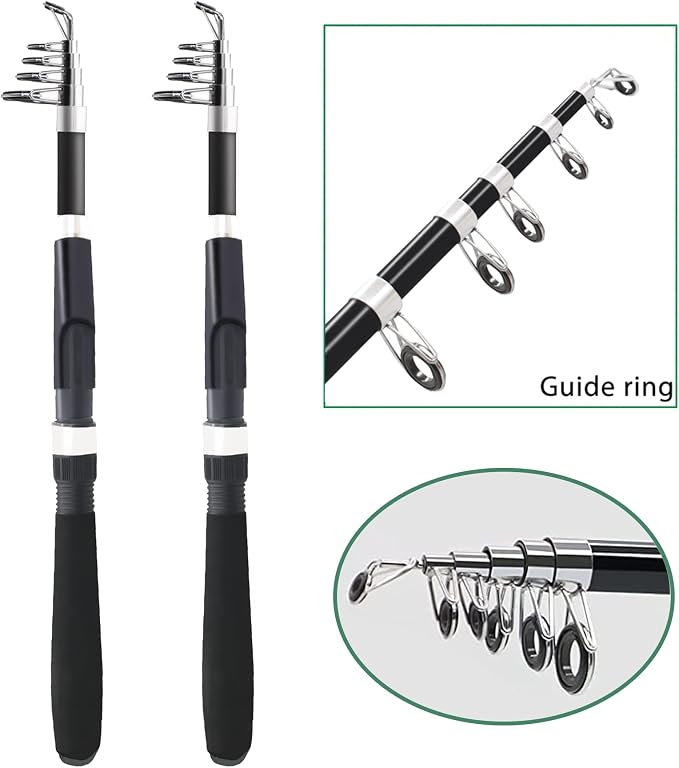 Fishing Pole Combo Set,2.1m/6.89ft 2PCS Collapsible Rods 2PCS Spinning Reels Lures Set Carrier Bag Carbon Fiber Telescopic Fishing Rods Sea Saltwater Freshwater Kit Fishing Rod Reel Combos