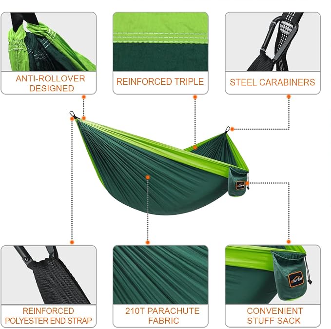 AnorTrek Camping Hammock, Super Lightweight Portable Parachute Hammock with Two Tree Straps Single or Double Nylon Travel Tree Hammocks for Camping Backpacking Hiking