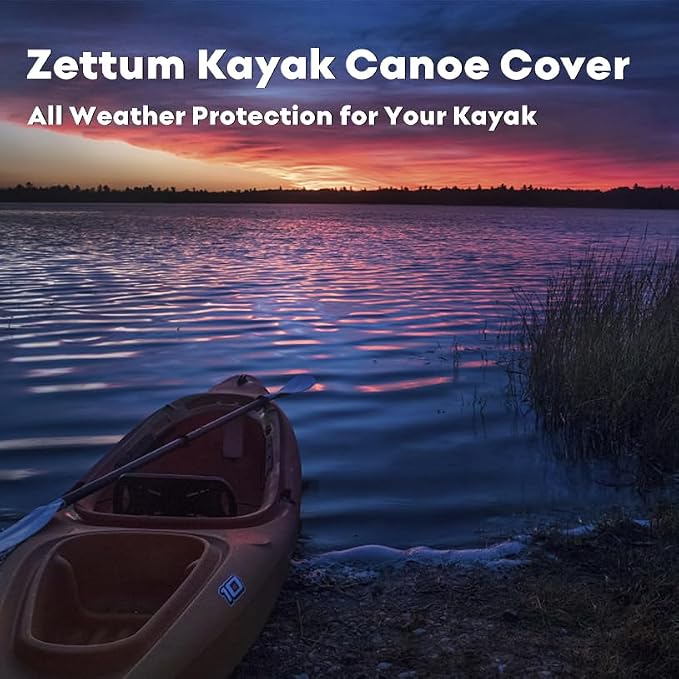 Zettum Kayak Cover 13 FT - 600D Canoe Cover for Outdoor Storage, Heavy Duty & Waterproof, Fade-Resistant Kayak Accessory for Canoe, Paddle Board, SUP, Boat, and Kayaks