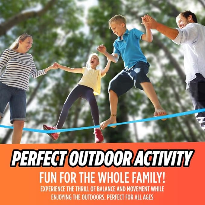 Complete Slackline Kit with Training Line - 60ft Slack Lines for Backyard for Kids and Adults, Wider Tree Protectors - Ninja Slackline Kit for Kids Outdoor Play Equipment (Complete Kit - Blue)