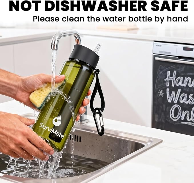 SurviMate Purified Water Bottle for Camping, Hiking, Backpacking and Travel, BPA Free with 5-Stage Intergrated Filter Straw