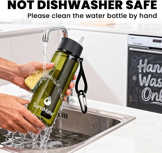 SurviMate Purified Water Bottle for Camping, Hiking, Backpacking and Travel, BPA Free with 5-Stage Intergrated Filter Straw