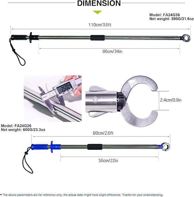 Heavy-Duty Fish Gripper – Extra-Long Stainless Steel Grabber with Non-Slip Handle, Wrist Lanyard & Storage Bag for Secure Fish Handling in Freshwater & Saltwater