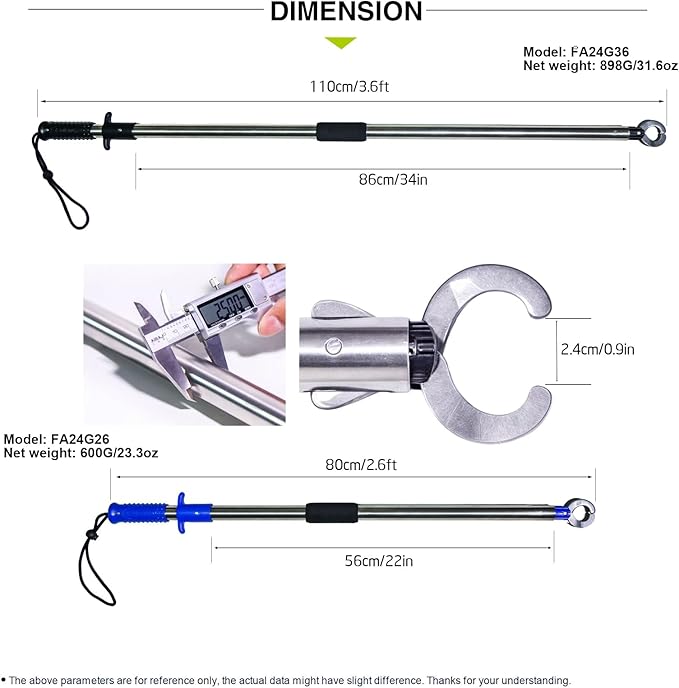 Heavy-Duty Fish Gripper – Extra-Long Stainless Steel Grabber with Non-Slip Handle, Wrist Lanyard & Storage Bag for Secure Fish Handling in Freshwater & Saltwater