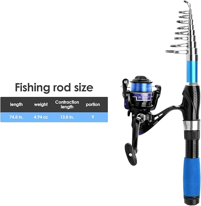 Collapsible Fishing Rod Set, 2.1m/6.89ft w/ 2 Spinning Reels, 2 Sets Lures, 100m Line, Carrier Bag - Fresh & Saltwater