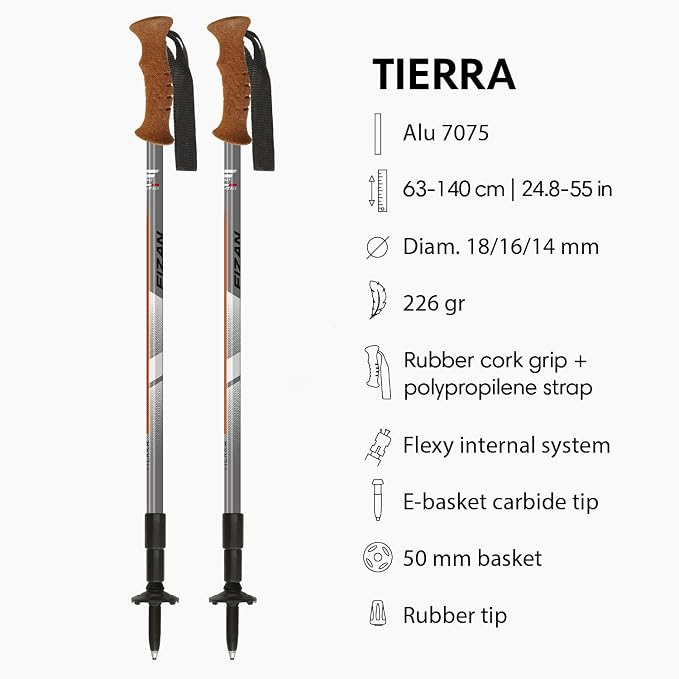 Fizan Tierra Trekking Poles – 8 oz, Ultralight, Backpacking, Thru Hiking Poles, Adjustable, Collapsible, Customized Fit, Cork Grips, Aluminum Walking Sticks