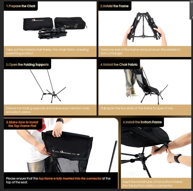 MOON LENCE High Back Folding Camping Chair, 330lbs Portable Compact Chair with Wide Seat & Ergonomic Back Support (Black)
