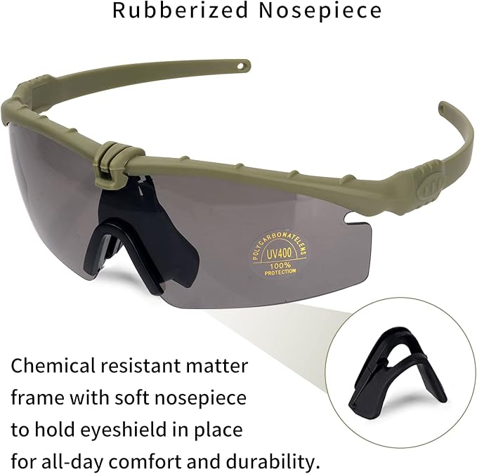 Tactical Eyewear Anti Fog UV400 Protection Glasses (Black and Green Frame, 2 Sets)
