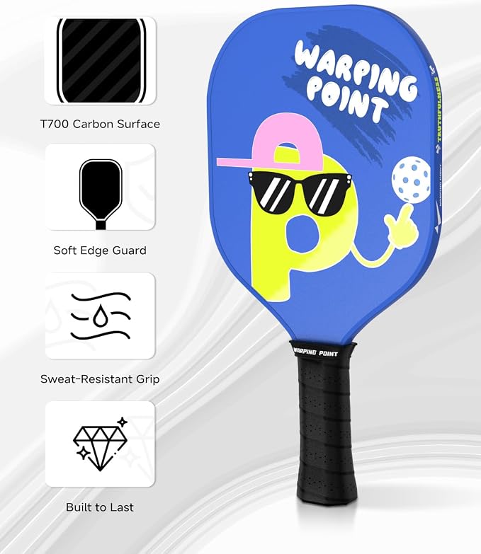Warping Point Junior Pickleball Paddle – T700 Carbon Fiber Face, Lightweight Polymer Core, Designed for Kids 12 & Under and Teens 13+, Youth-Friendly Grip and Balanced Control