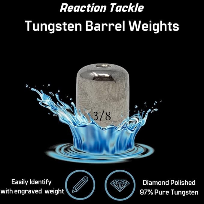 Reaction Tackle Tungsten Barrel Weights - Egg Shaped Sinkers for Carolina Rig Bass Fishing - Freshwater & Saltwater - Size Stamped
