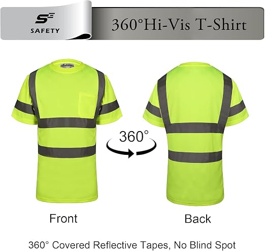 sesafety High Visibility Shirts for Men Class 3 Hi Vis Reflective Construction Shirts for Men with Pocket Safety T Shirt for Mens Work Shirt for Mens Short Sleeve Yellow