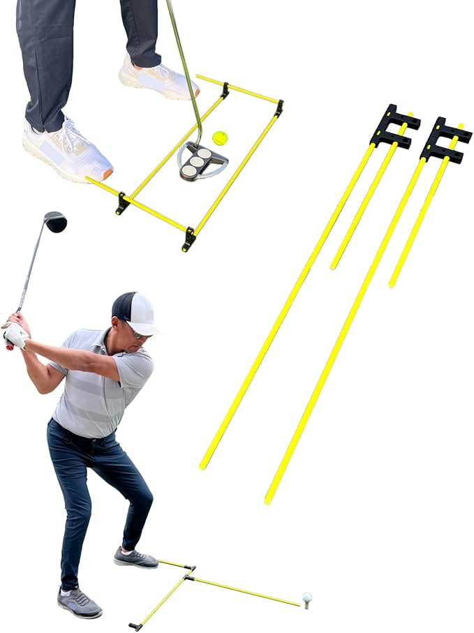 Golf Alignment Guide Sticks – Adjustable Swing & Putting Trainer Aid | Fix Slice, Improve Posture, Ball Position & Over-the-Top Swing | Indoor & Outdoor Practice