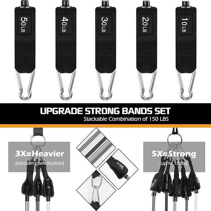VEICK Resistance Bands Set, 10-150 LBS Stackable Exercise Bands with Handles, Ankle Straps & Door Anchor, Workout Bands for Home Gym, Yoga, Pilates, Physical Therapy for Men Women