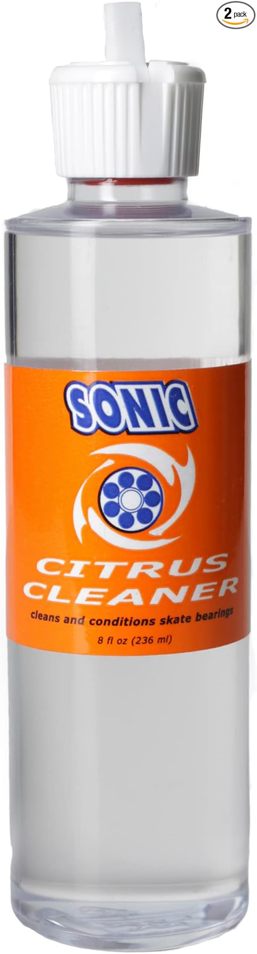 SONIC Citrus Skate Bearing Cleaner, Cleans Inline Skate, Roller Skate and Skateboard Bearings, Earth friendly, 16 oz total (8 oz per bottle), Made in USA, 2 pack