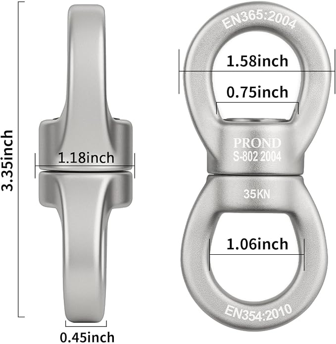 PROND Swing Swivel 35kN Safest Rotational Device, Swing Spinner, Carabiner Swivel, Climbing Rope Swivels for Children’s Web Tree Swing Setting, Aerial Dance, Hanging Hammock