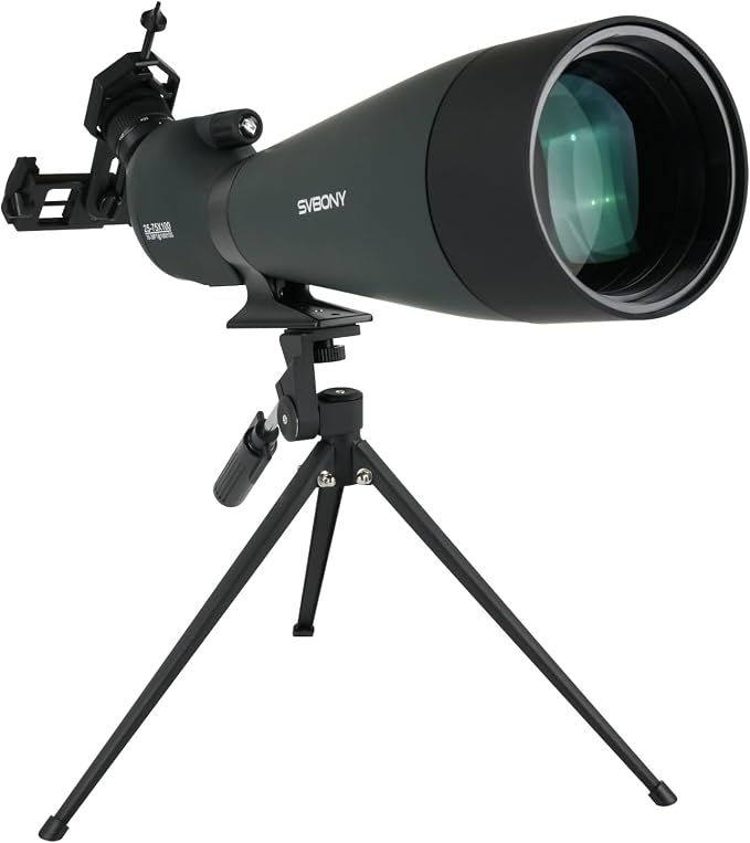 SVBONY SV28 100mm Angled Spotting Scope for Target Shooting, 25-75x Spotter Scope with Tripod for Long Range Viewing, FMC HD Optics with Soft Carrying Case & Phone Adapter, Scopes for Birdwatching