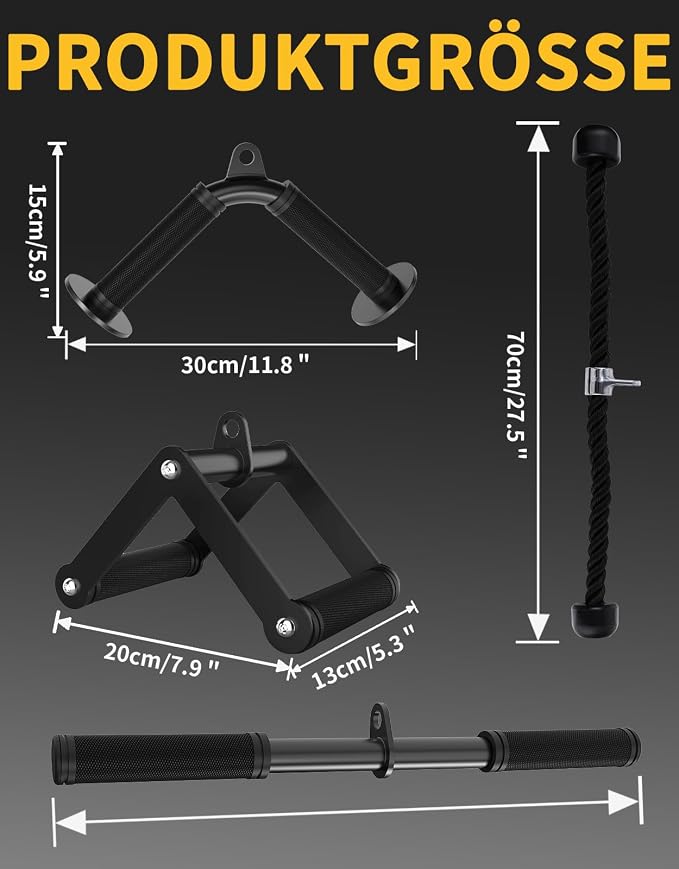 Cable Machine Attachment Set,Non-Slip Rubber Grip LAT Pulldown Attachments for Pulley System, Cable Attachments for Gym