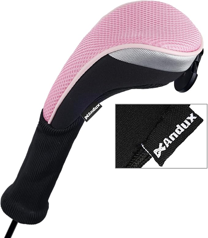 Andux 2pcs Long Neck Golf Hybrid Club Head Covers Dial No. Tag CTMT-02 | Mesh Breathable material | all the Same Size | Coloured Piping | Pull-On Closure