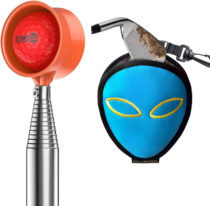 Telescopic Golf Ball Retriever for Water and Golf Club Cleaner & Ball Cleaning Bag
